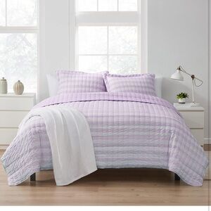 Sweet Home Collection Quilt Sets Prewashed Plaid Dark Purple Twin